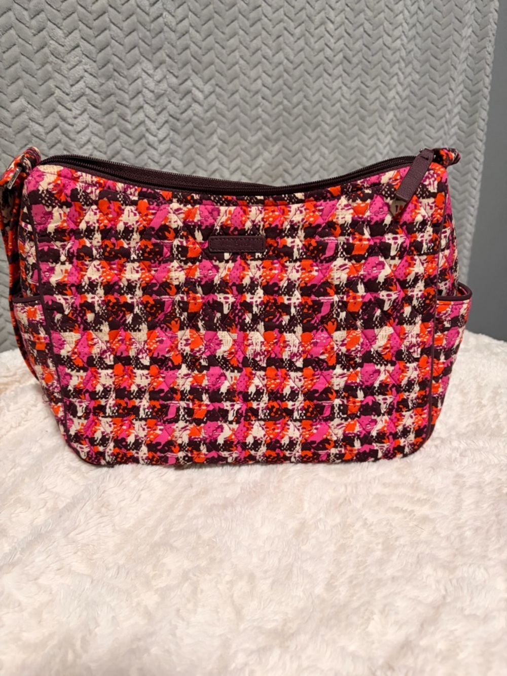 Vera Bradley Pink & Red Quilted Shoulder Bag with Orange Accents